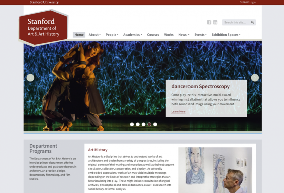 Screenshot of the homepage of Art & Art History Dept at Stanford